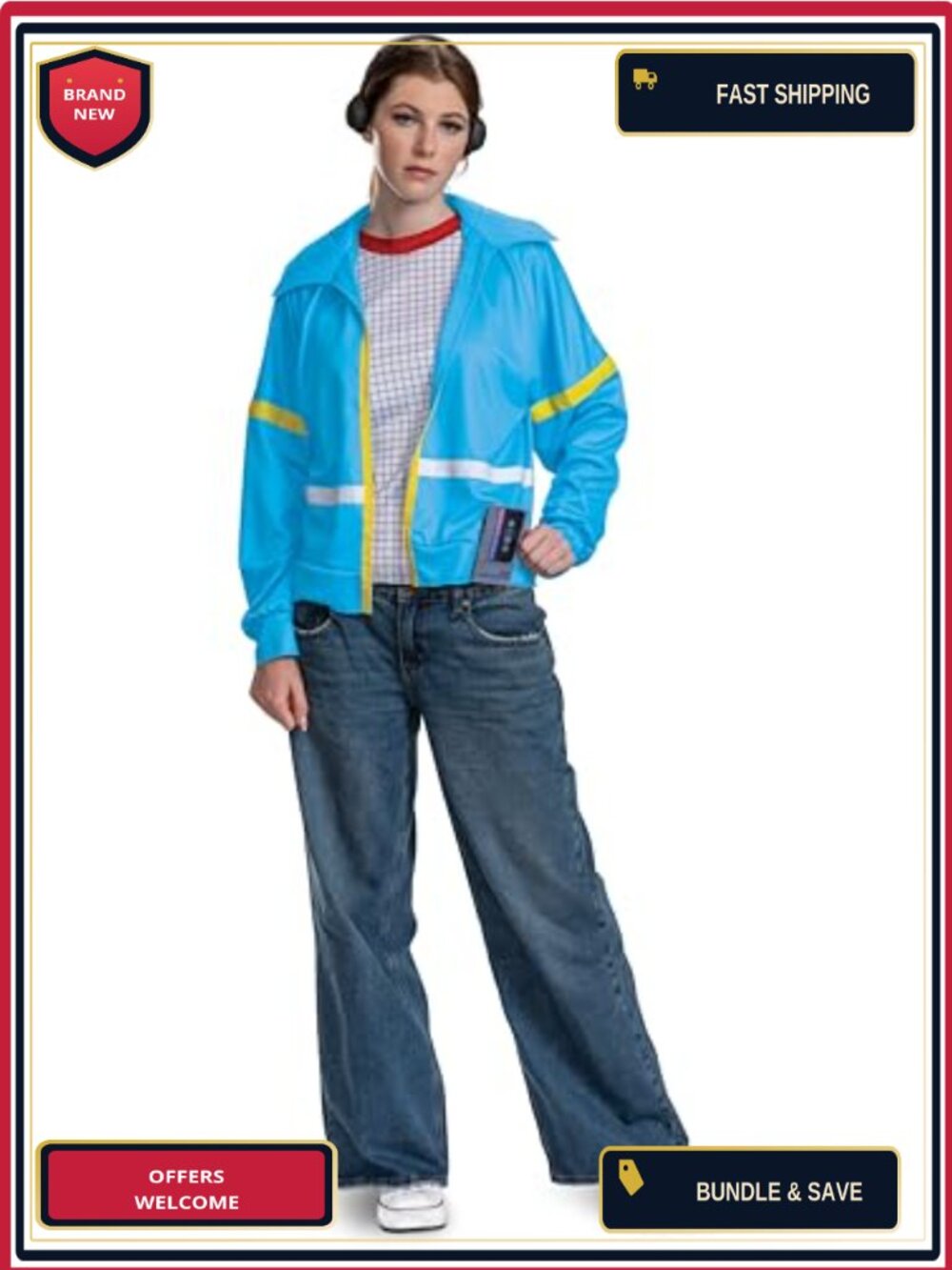 Stranger Things Max Adult Costume Set Top Faux Headphones Halloween Cosplay